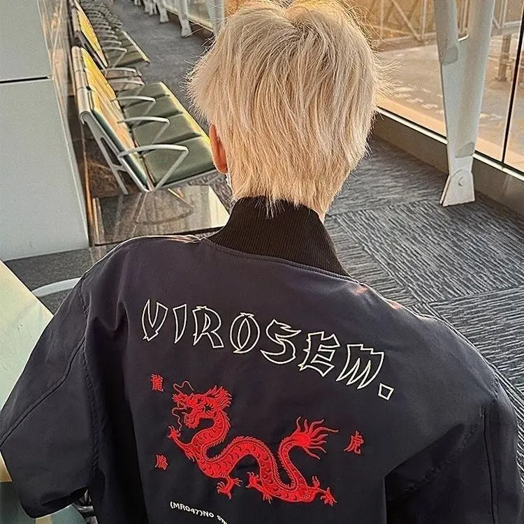 سترة طيار أمريكية بنمط التنين لعام 2025، تصميم عصري للجنسين، سترة بيسبول فضفاضة، ملابس خارجية للشباب، أنيقة ومقاومة للرياح بأ... #5