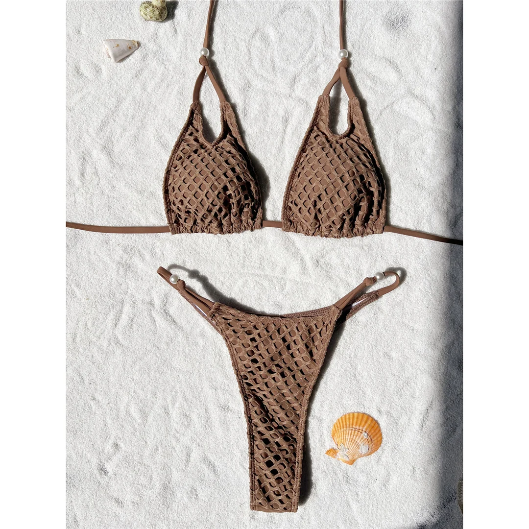 S - XL Netzstoff-Fishnet-Bikini mit Neckholder und hohem Beinausschnitt, Damen-Badeanzug, zweiteiliges Bikini-Set, Badebekleidung, Badeanzug, Schwimmanzug V5718 – Detail 12