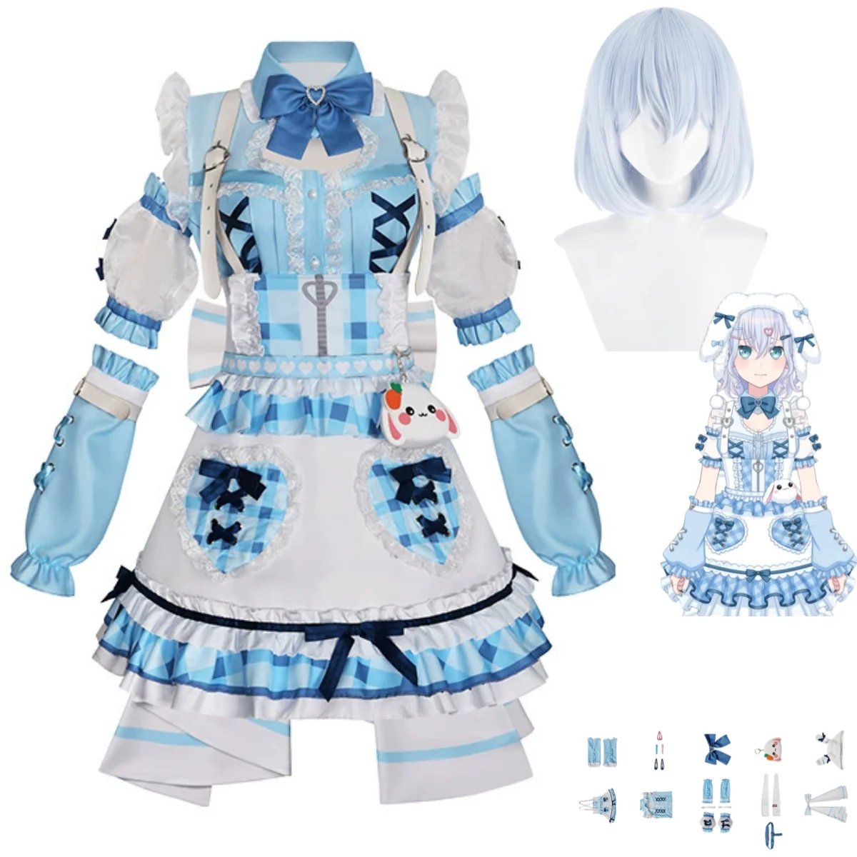

Blue and White Lolita Skirt Princess Dress Wig Woman Sexy Birthday Party Suit Anime BanG Dream Kurata Mashiro Cosplay Costume