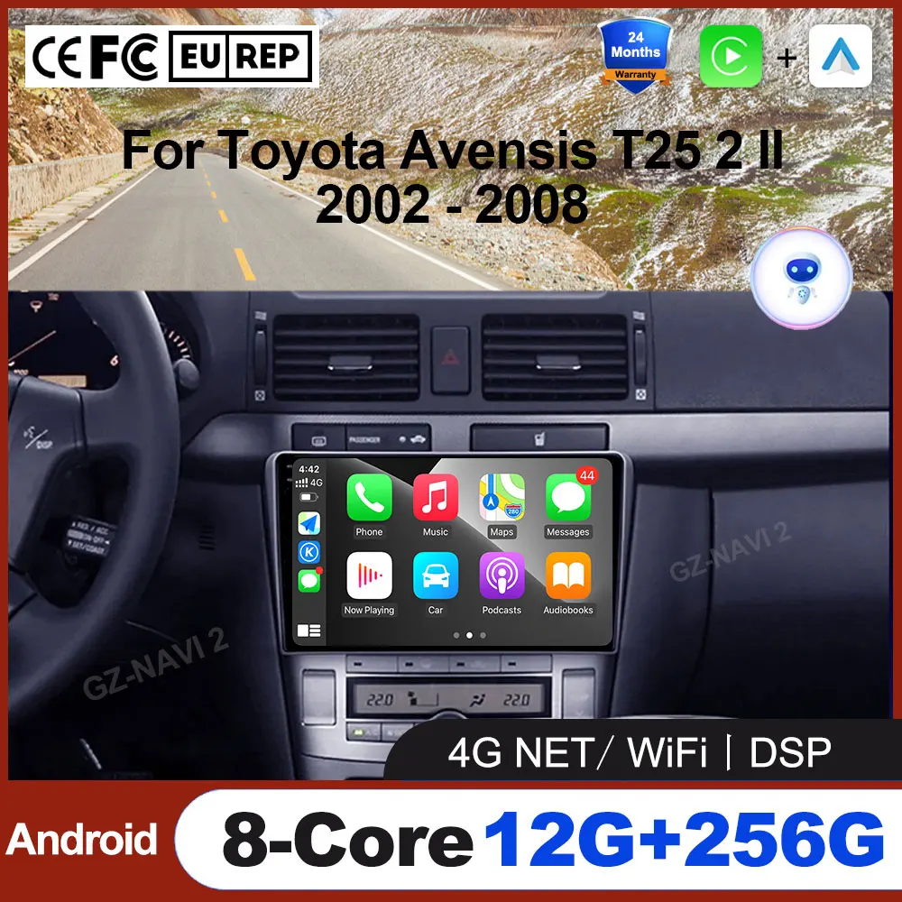 

Android 16 Auto Car Radio Multimedia GPS Navigation Wireless Carplay For Toyota Avensis T25 2 II 2002 - 2008 4G LTE Wifi SWC Fan