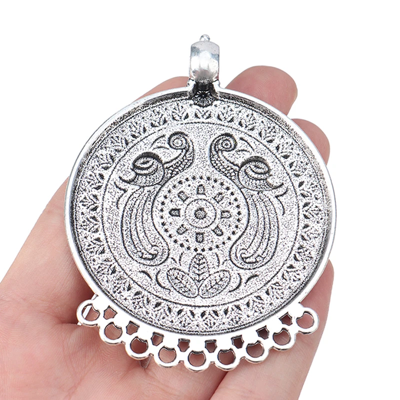 ZXZ 2pcs Tibetan Silver Large Tribal Boho Connector Charms Pendants for Necklace Making Jewelry Accessories 80x62mm
