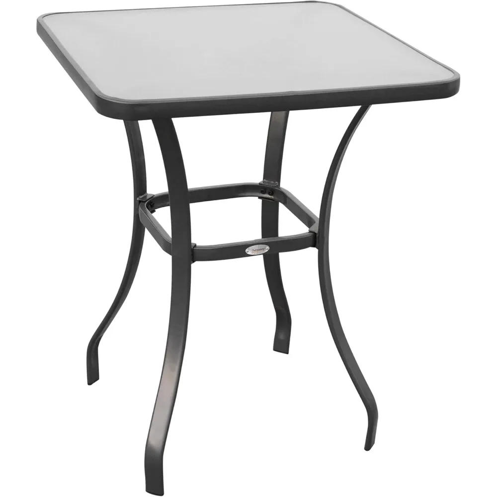 

27" Square Bistro Table Garden Dining Table Outdoor Tempered Glass Table