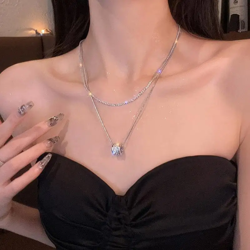 

Модная модная ниша и легкая роскошная двухслойная цепочка на шею, элегантная цепочка на ключицу, высококачественное ожерелье-цепочка для свитера