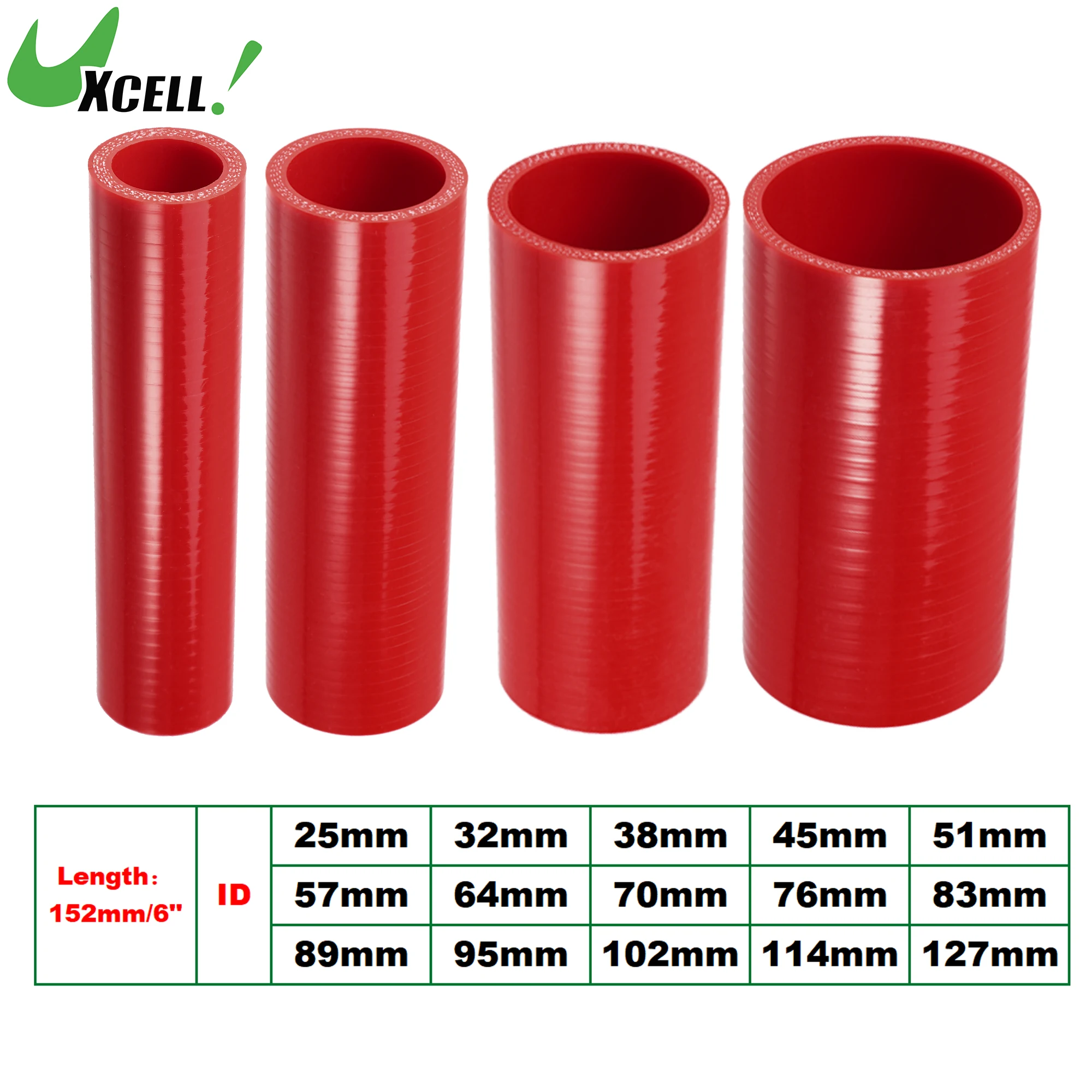 

UXCELL 25mm 32mm 38mm 64mm 95mm 114mm ID 152mm Length 4-Ply Reinforced High Temp Straight Coupler Silicone Reducer Hose Red