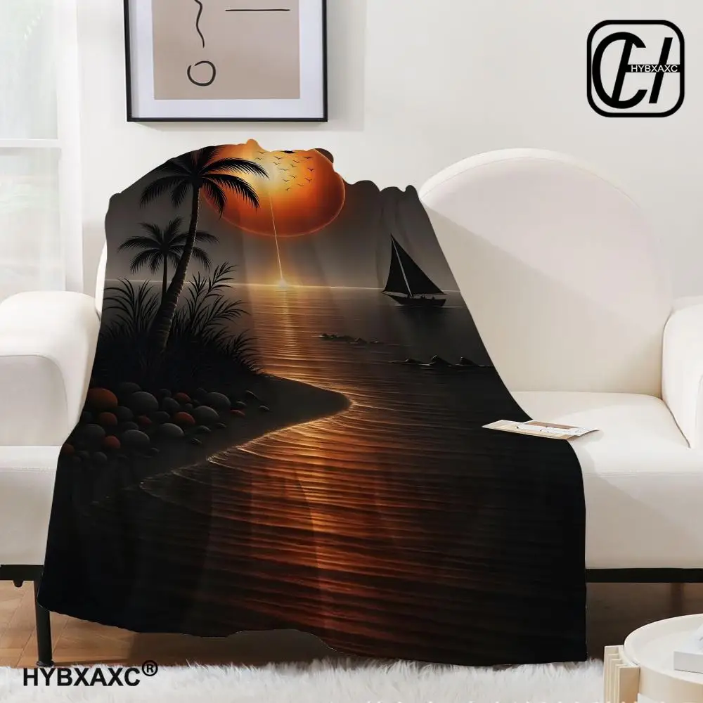 

Sailing boat at dusk Throw Blanket Aesthetic Art Flannel Blanket Portable Home Travel Camping Sofa Picnic Thickening Flannel Bl