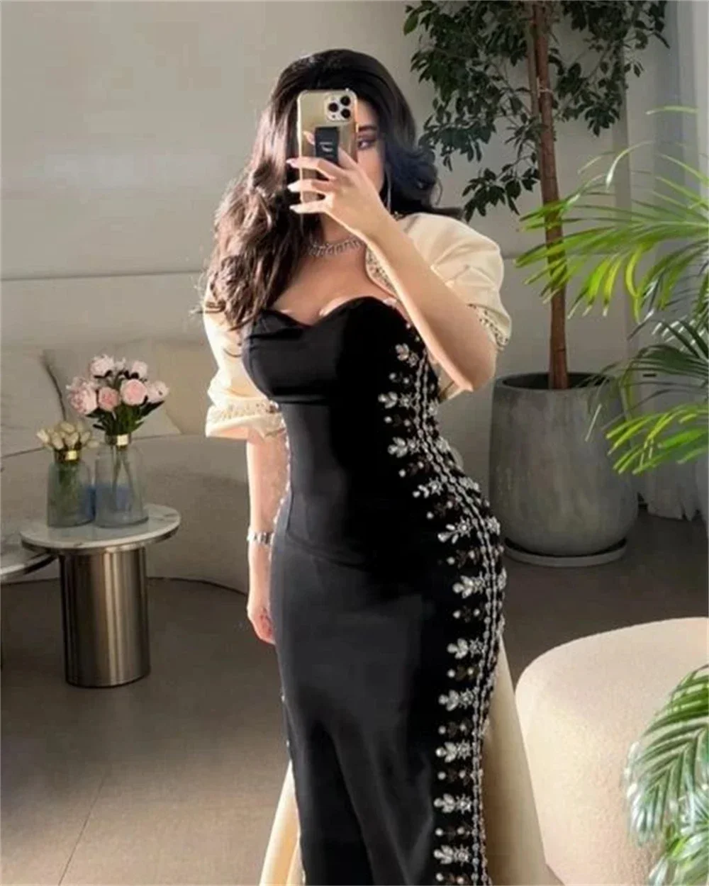 Customized Jersey Rhinestone Celebrity Sheath Square Neck Bespoke Occasion Gown Midi Dresses Chinese Style Casual Simple Retro F