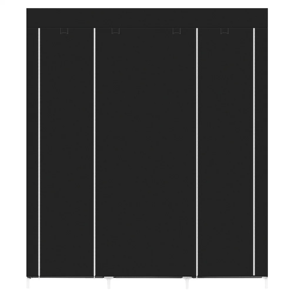 69" Clothes Wardrobes Non-Woven Fabric Closet Double Rod Storage Organizer Black