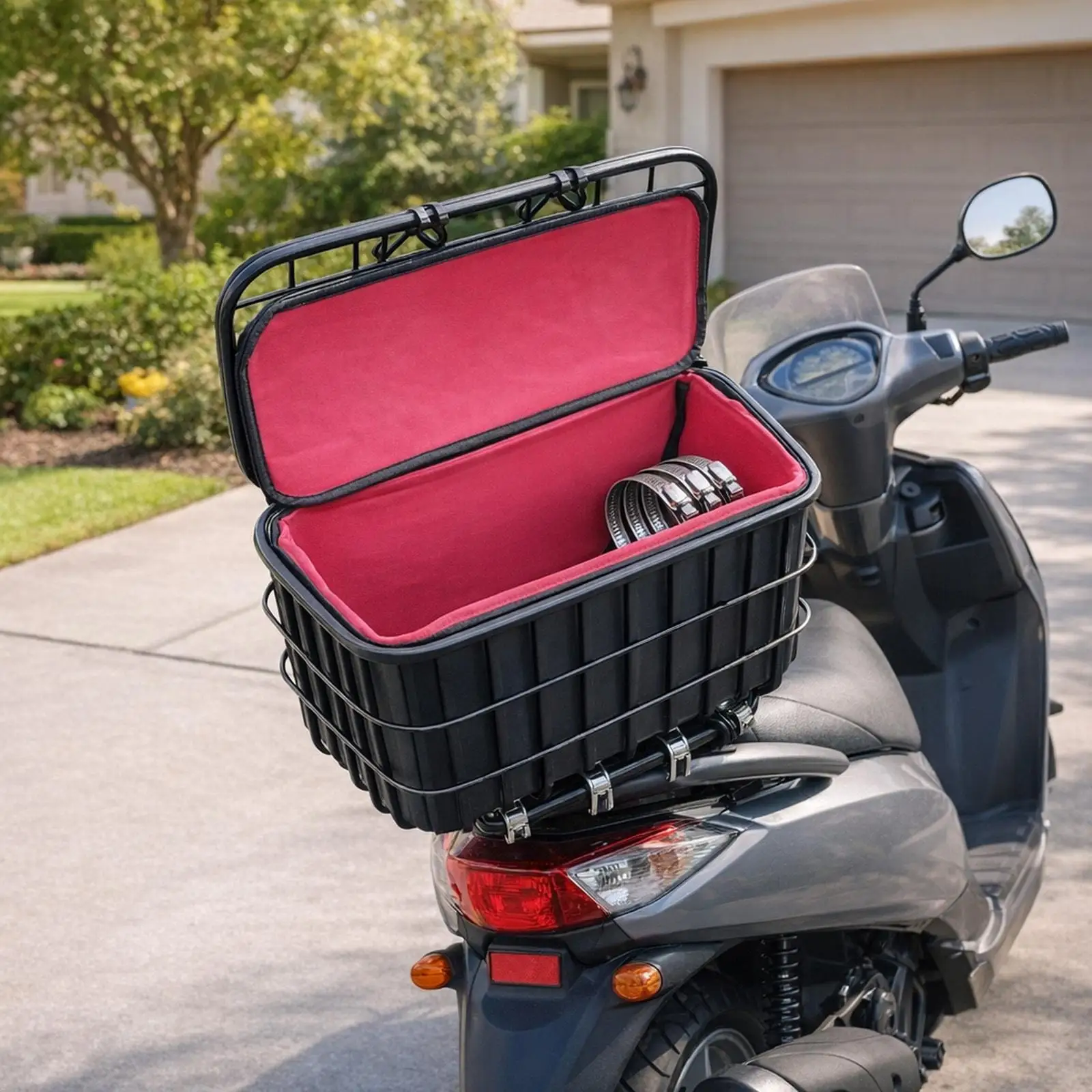 

Electric Scooter Rear Basket ,Portable, Wire Easy to Install, Sturdy ,Storage Basket, Rear Rack ,with Cover for Shopping Riding