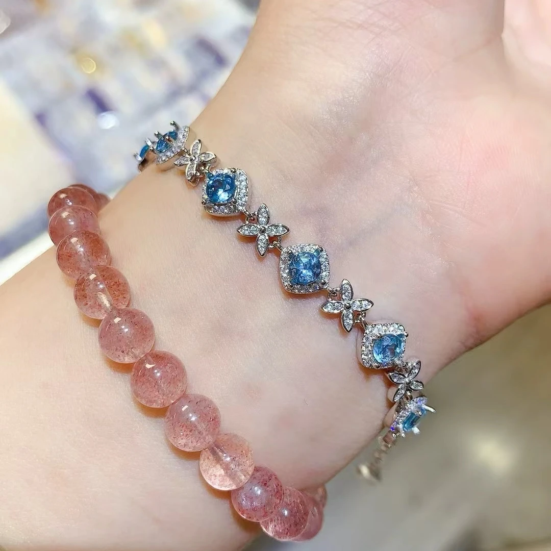 

KJJEAXCMY Natural Topaz Bestseller Bracelet High Clarity Lustrous Color Locking S925 Silver Electroplated Jewelry Gift for Women