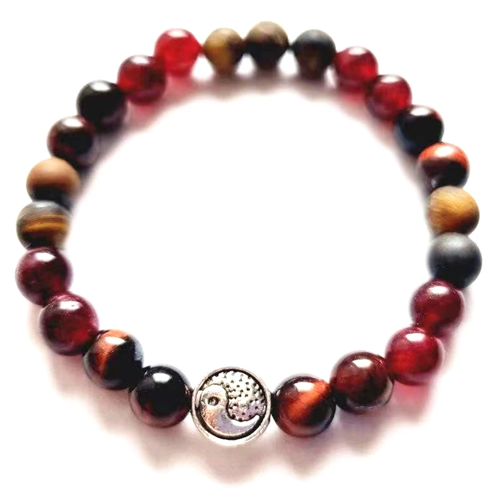 

MG2087 6 MM Red Tiger Eye Garnet Red Agate Mixed Gemstone Bracelet New Design Yinyang CharmEnergy Protection Wrist Mala