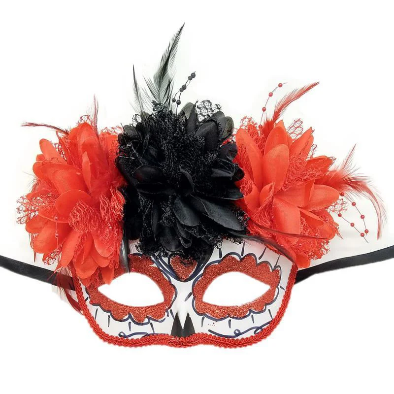 Masquerade Masks With Flowers Women Men Day Of The Dead Halloween Performance Carnival Party Cosplay Festival Accessories