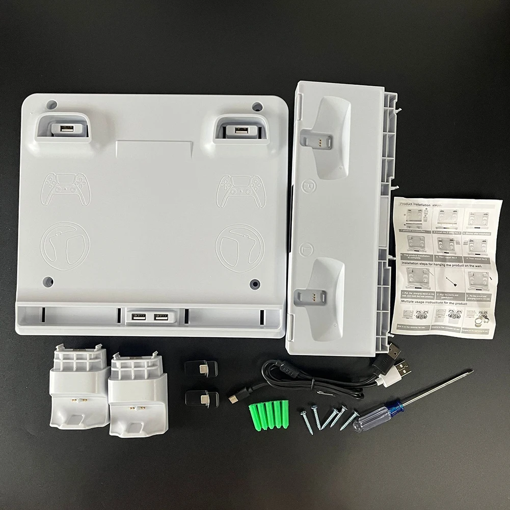 حامل شحن لوحة الألعاب معلق وحدة تحكم ألعاب الفيديو محطة شاحن تخزين سماعات قوس مع ضوء عرض لـ PS VR2 PS5 #4