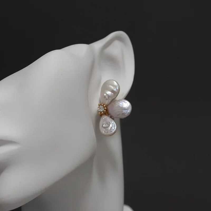 S925 Silver Needle Pearl Earring Natural Baroque Ruffle Ear Decoration Qingdao Ancient Treasure High-End Feel Earring