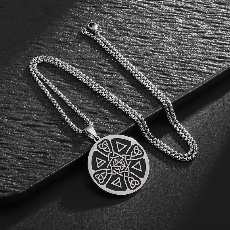 Stainless Steel Celtic Knot Pentagram Pendant Necklace for Men Women Punk Hip Hop Witch Knot Lucky Amulet Jewelry Gift image 5