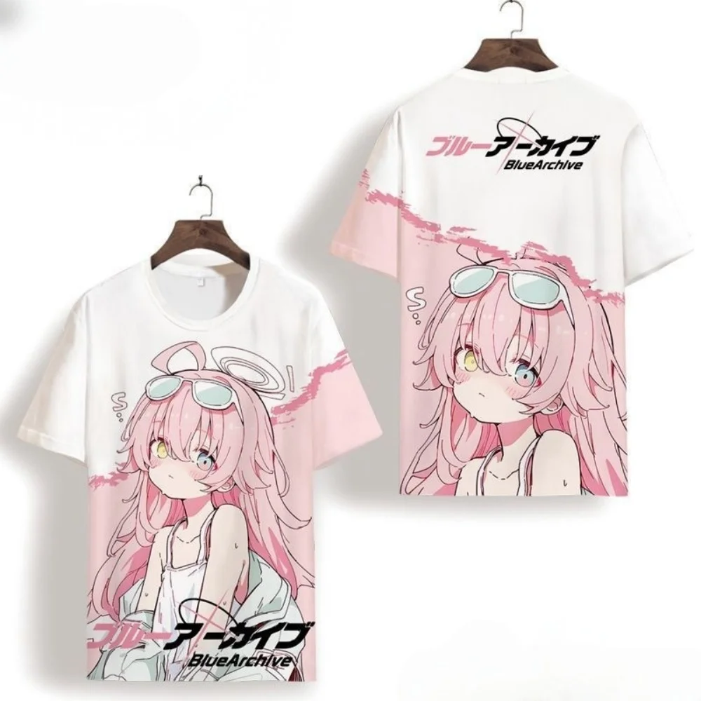 

Футболка Blue Archive Hoshino, розово-белая, с принтом персонажа аниме и названием, повседневная футболка для фанатов игр и манги
