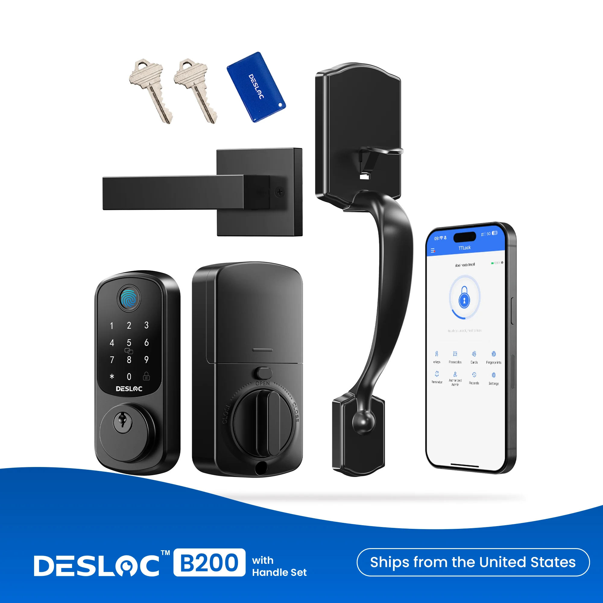 

DESLOC B200 Keyless Entry Door Lock with Handle Set, Deadbolt Smart Lock, Electronic keypad Door Lock with Handle, IP54
