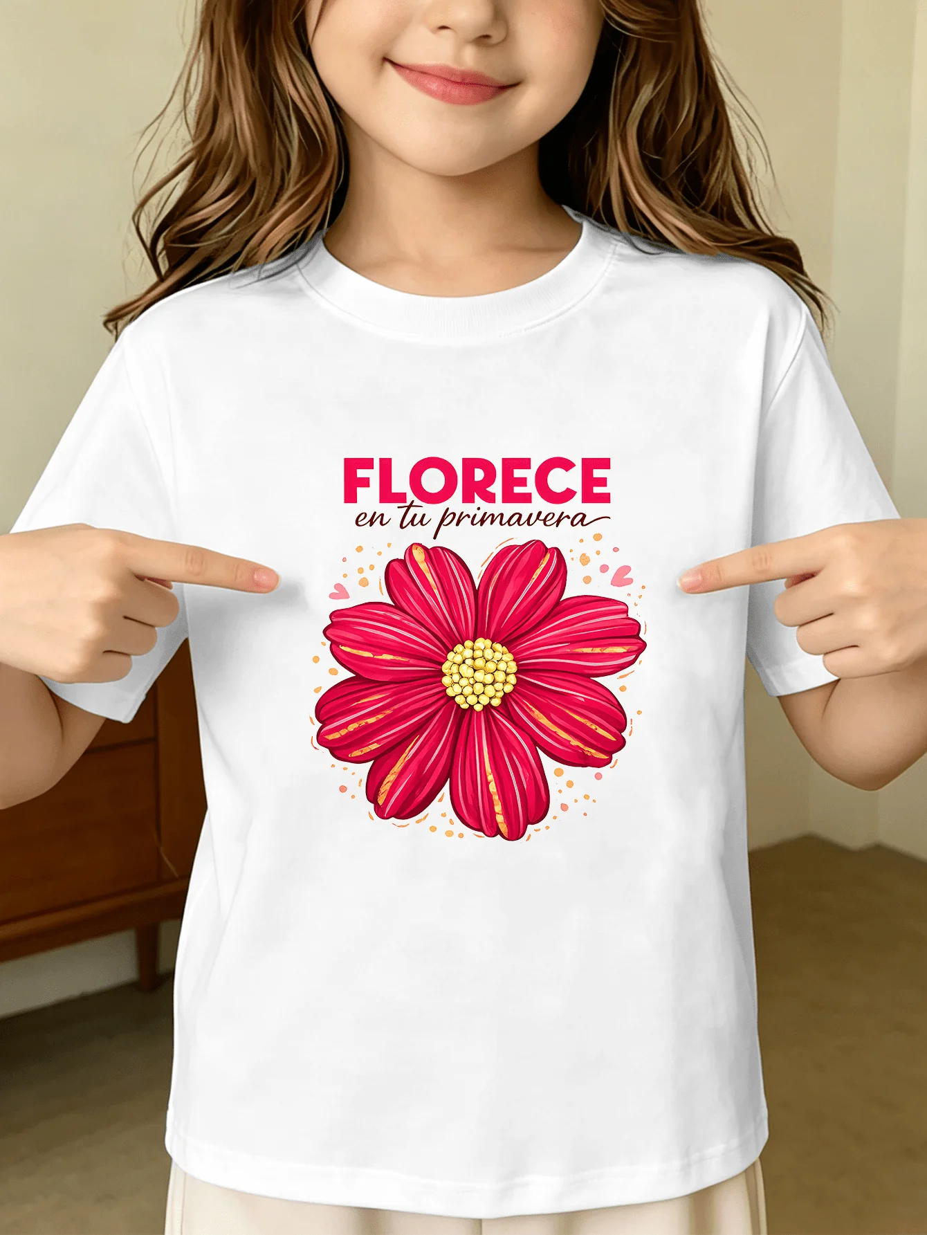 Florece Spanish Flower Kids Tee Floral Letter Print Boys Girls Family Matching Cotton Summer Short Sleeve Basic Children Tshirt