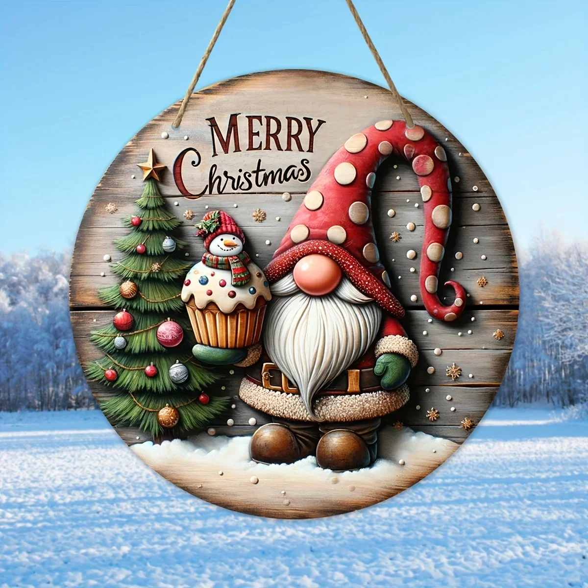 

1/2Pcs Christmas Wooden Laminated sign Hanging Wooden Door Sign round Christmas tree decoration front door welcome sign pendant