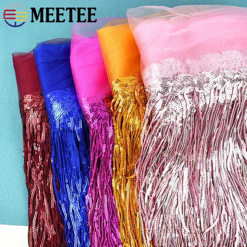 2/3/5Yards 10/18cm Sequin Tassel Fringe Lace Trim Ribbon for Latin Dress Dance Clothes Decor Tassels DIY Sewing Accessories