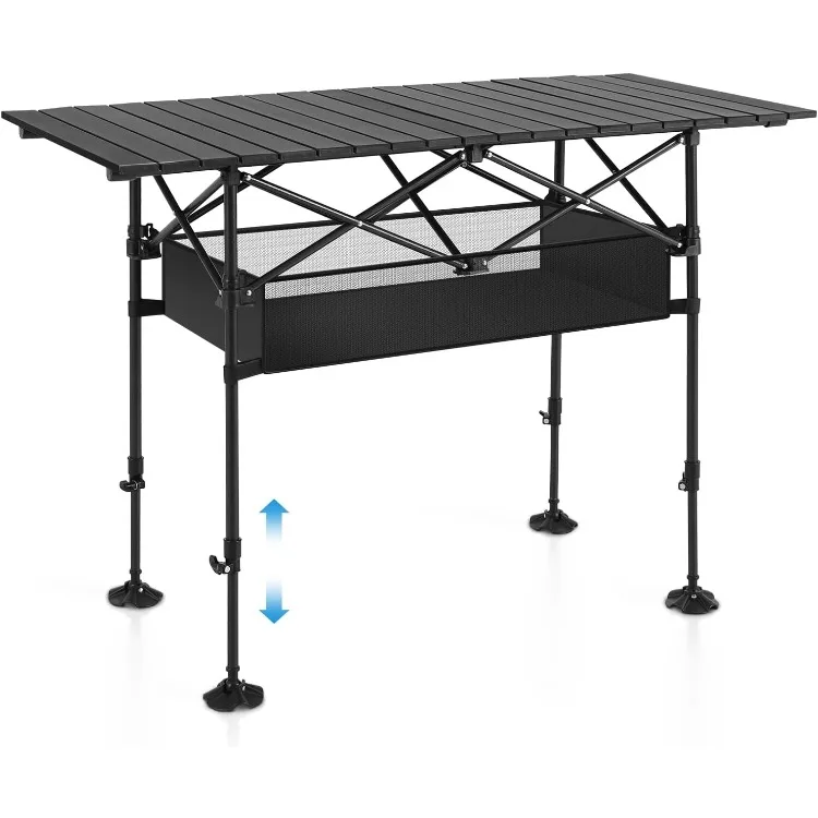 Camping Table Folding Outdoor Table with Adjustable Height, Large Storage Bag and Carrying Bag, Portable Aluminum Table