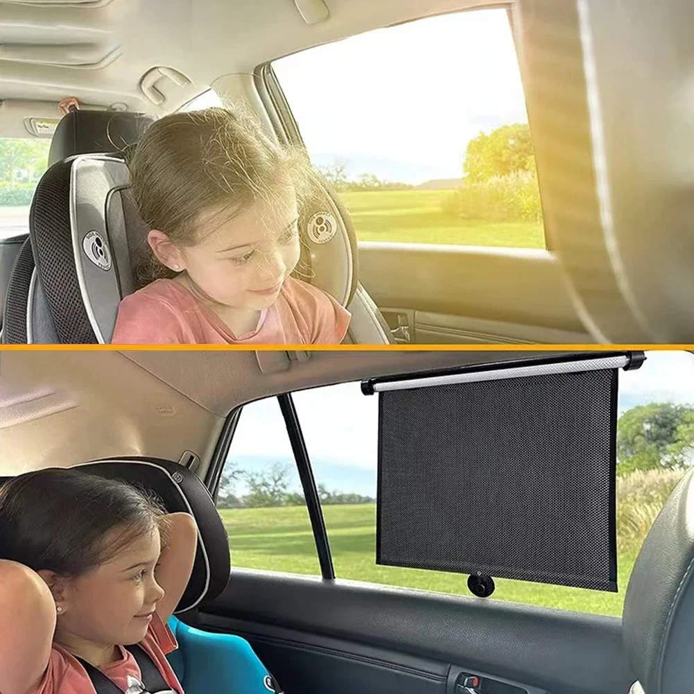 2PCS + Car Side Window Sun Shade + 40x50cm + Retractable Roll Up + Suction Cup + UV Protection + Privacy Shield