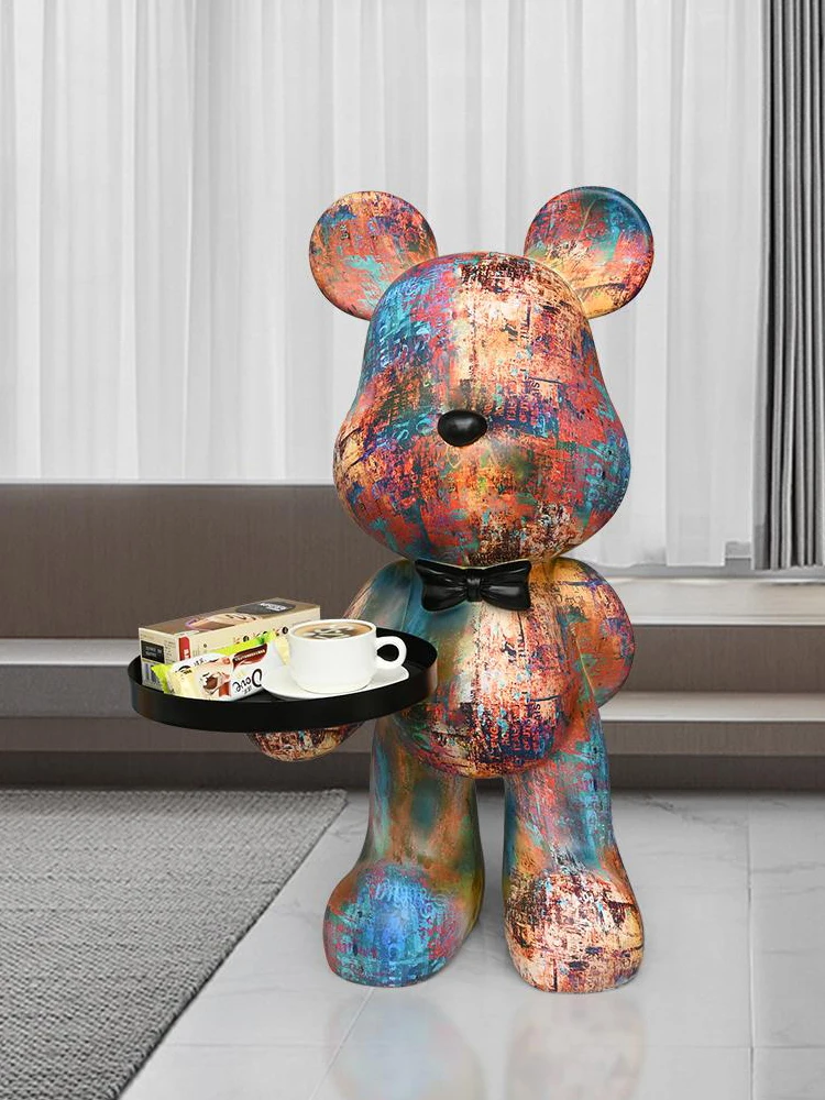 

Home Decor Creative Color Statue Oil Painting Bear Sculpture Resin Figurine Statues Floor Living Room Ornament Nordic Decoration