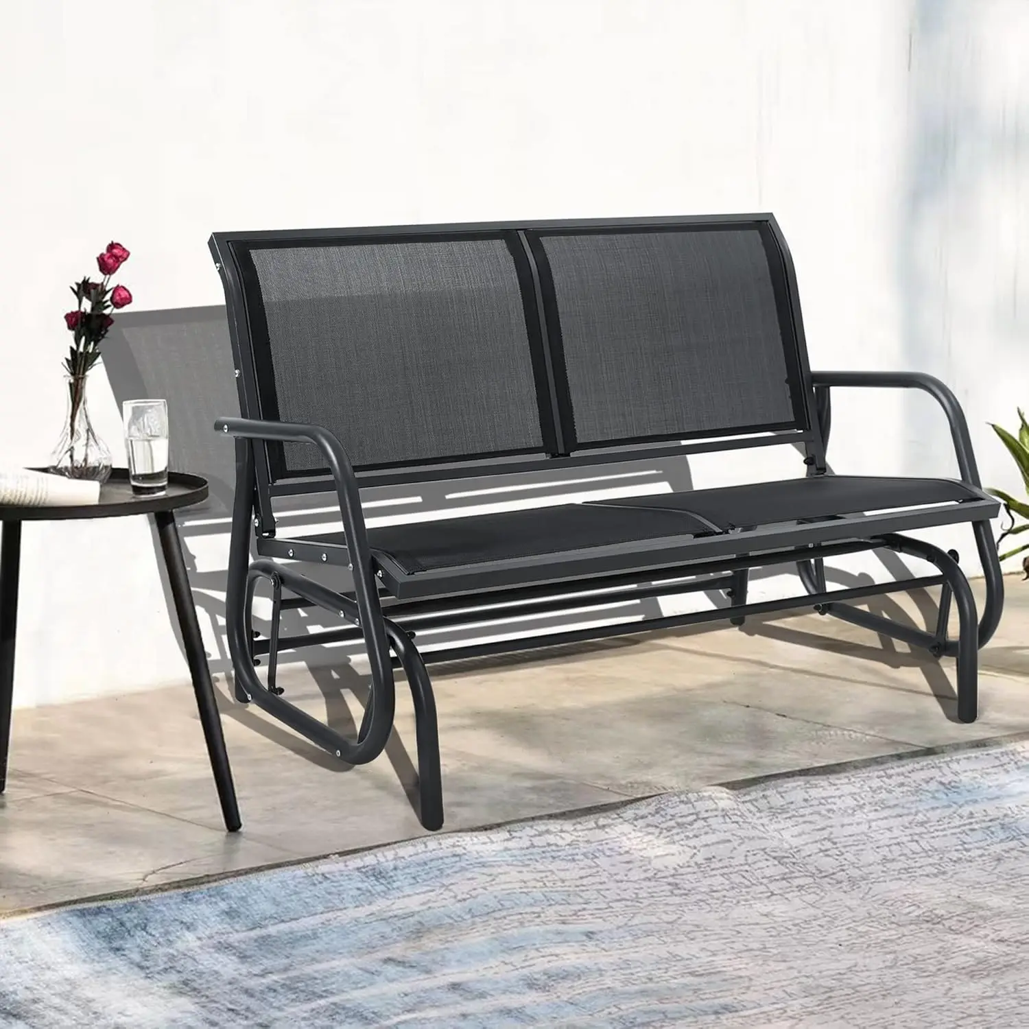 

Patio Outdoor Glider Bench, High Backrest and Breathable Mesh Fabric, Yard Porch Loveseat, Outside Rocking Swing Chair