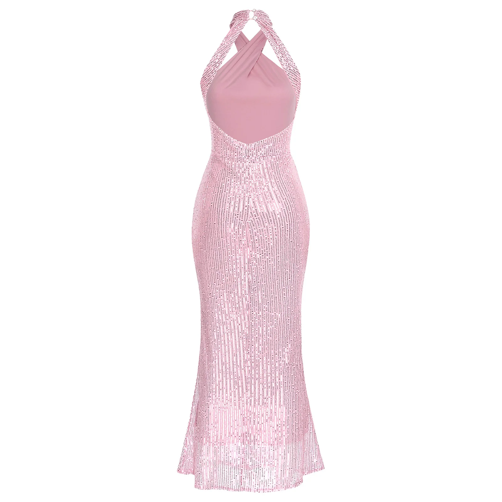 فستان نسائي طويل لامع معبر رسن بدون ظهر ترتر فستان بدون أكمام بقصة ضيقة رداء حفلات لولائم الزفاف المسائية #3