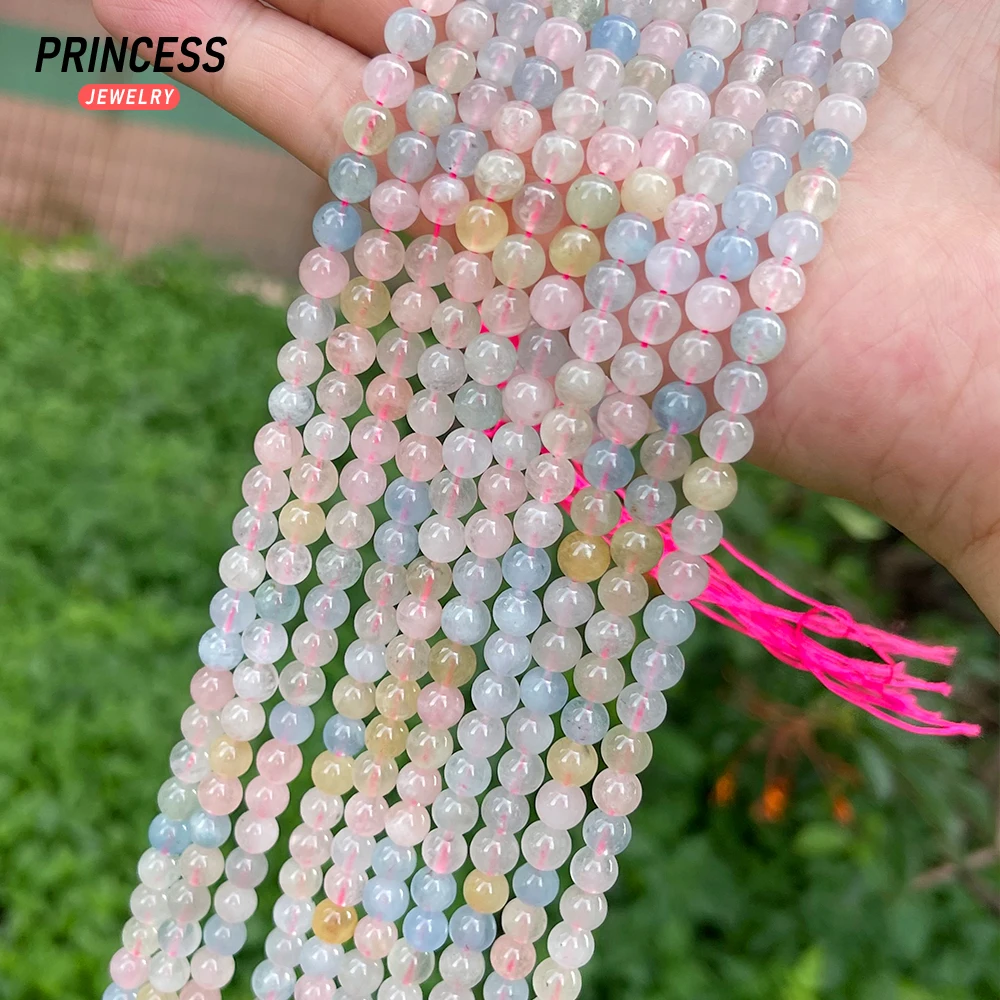 A ++ alami 6mm Anas Beryl Morganite manik-manik longgar untuk membuat perhiasan gelang grosir manik-manik batu Aksesori DIY