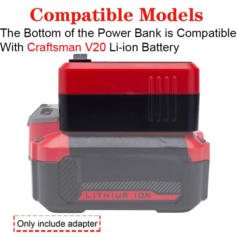 Adapter power bank for Craftsman V20 Li-ion battery Type-C/USB fast charging interface mobile power tool accessories