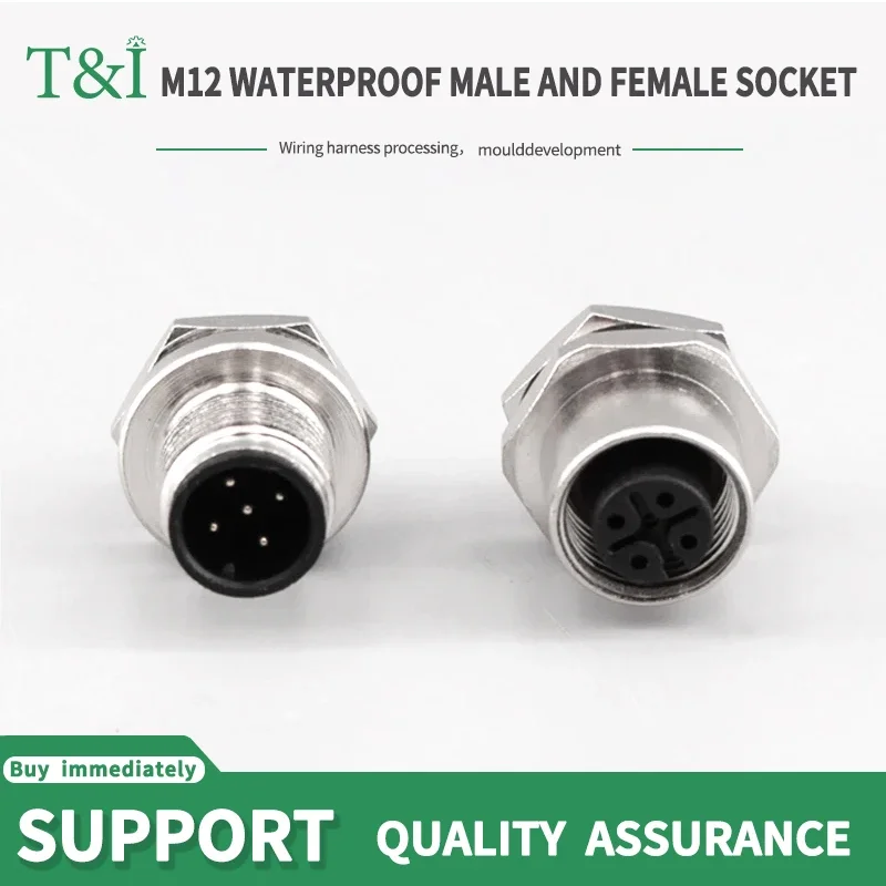 

5/10/100 PCS M12 male and female socket 3 4 5 6 8 17 pins weld IP67/68 Install front/rear panel waterproof circular connectors