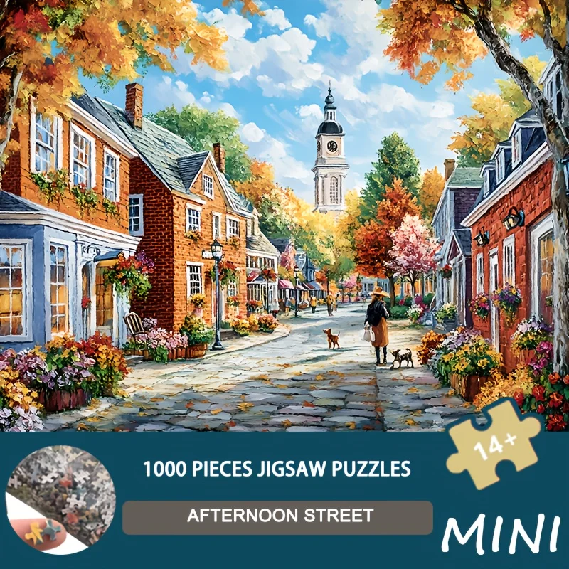 

Mini Size Puzzle 1000 Pieces Afternoon Street Art Cityscape - Premium Cardboard, Home Decor & Holiday Gift, 38x26cm