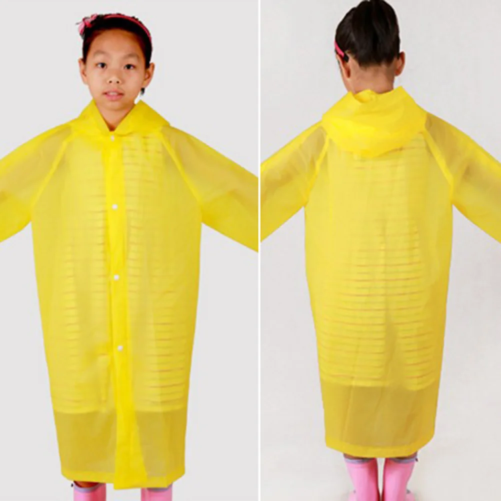 

Kids Yellow Eva Raincoat Hooded Reusable Waterproof Rain Poncho for Theme Parks Camping Hiking Travel Rain Poncho for Kids