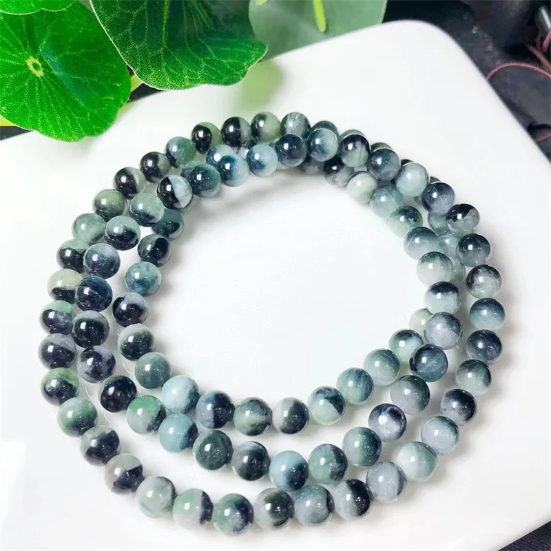 

Natural Blue Tourmaline Triple Circle Bracelet Fashion Gemstone Crystal Jewelry Women Healing Bohemia Holiday Gift 1pcs 5/6MM