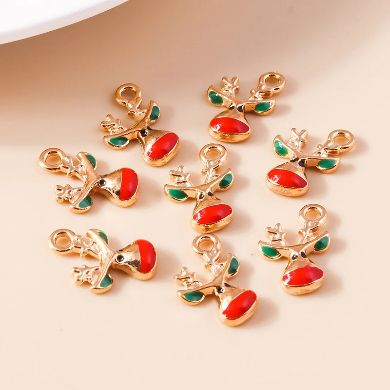 

20pcs 11x18mm Cartoon Enamel Christmas Deer Charms Pendants for Jewelry Making DIY Necklaces Earrings Accessories New Year Gifts