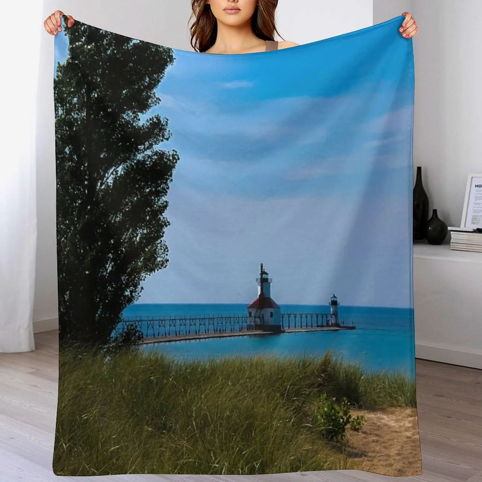 

St. Joseph Lighthouse Throw Blanket Softest Hairy Blankets