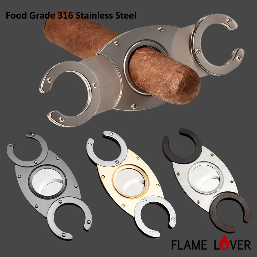 

Flame Lover Cuba Cigar Cutter Guillotine Puncher Scissors Knife Stainless Steel Sharp 2 Blades Men Gift Smoking Accessories 355