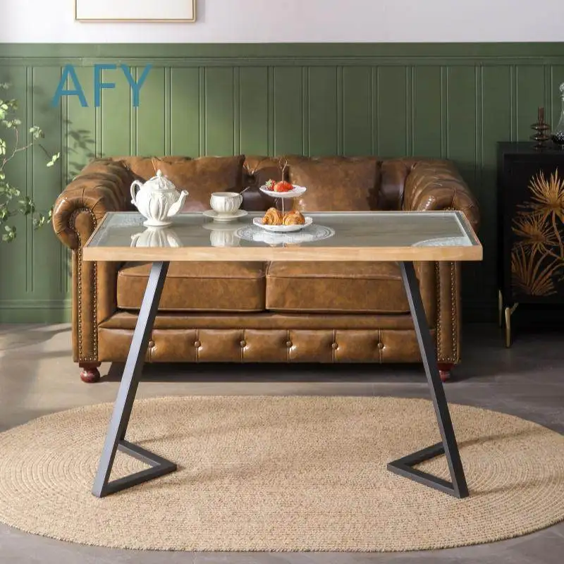 American Carved Dining Table for Solid Wood Rectangular Dining Table for Household Coffee Restaurant Use Dining Table and