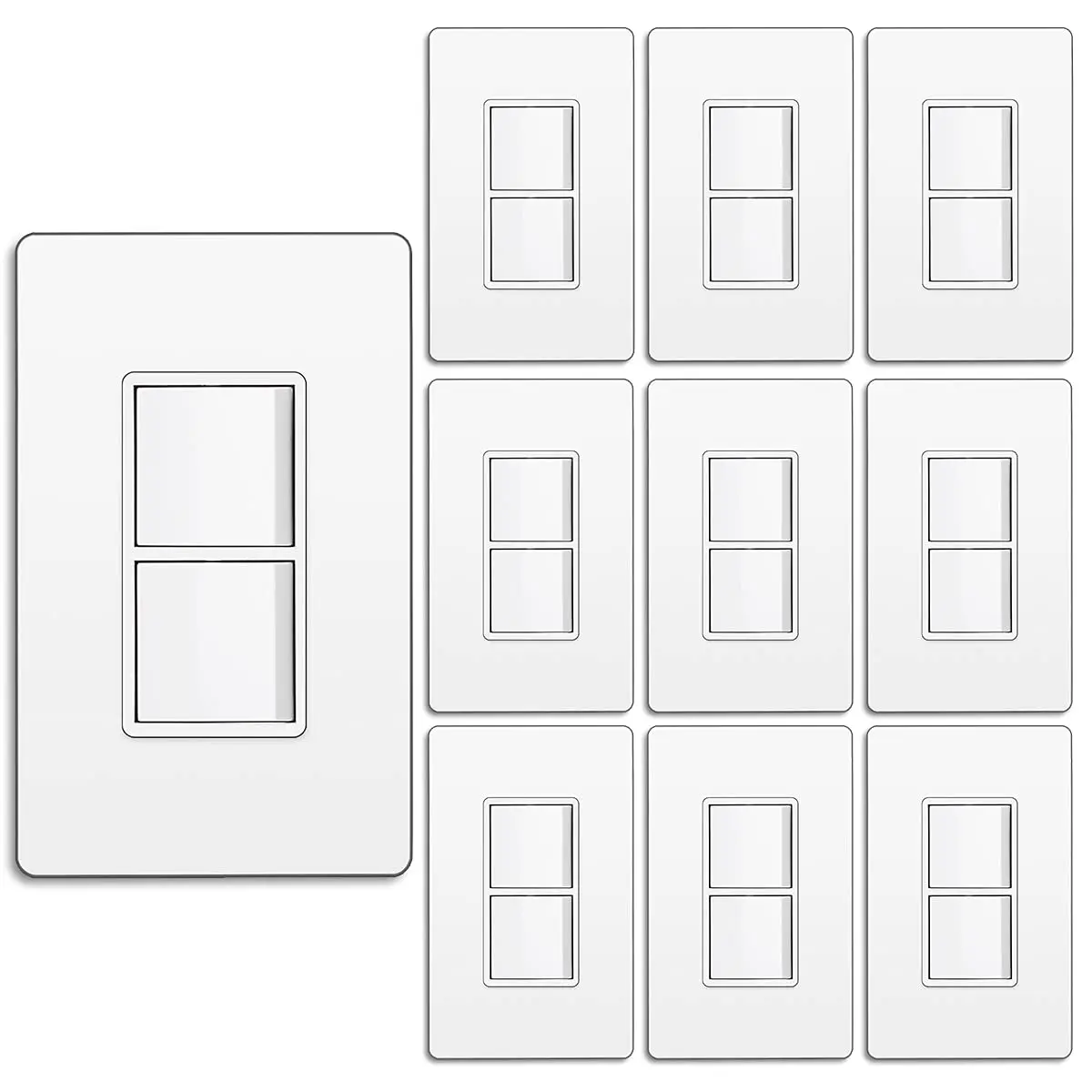 10 Pack Double Light Switch, On/Off Rocker Dual Wall switch, 15A 120V, Single Pole Combination Interrupter