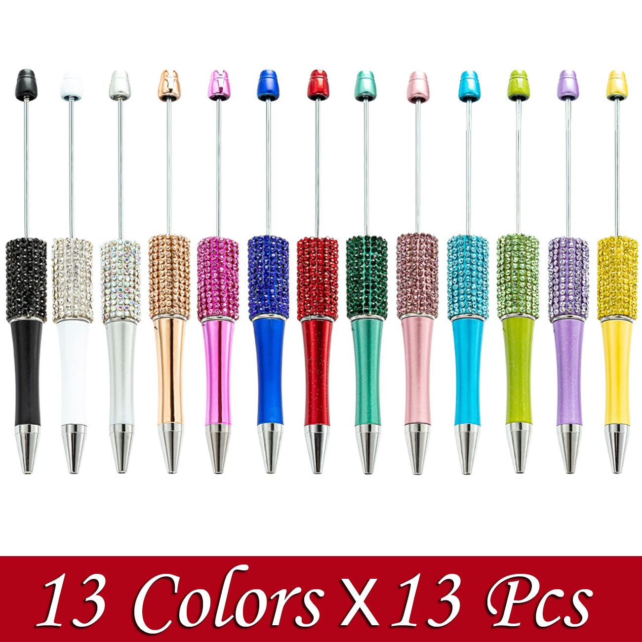 

13Piece DIY Handmade Sticking Diamond Beaded Ballpoint Pen Stationery Student Gift Beadable Pens for Writing School Supplies