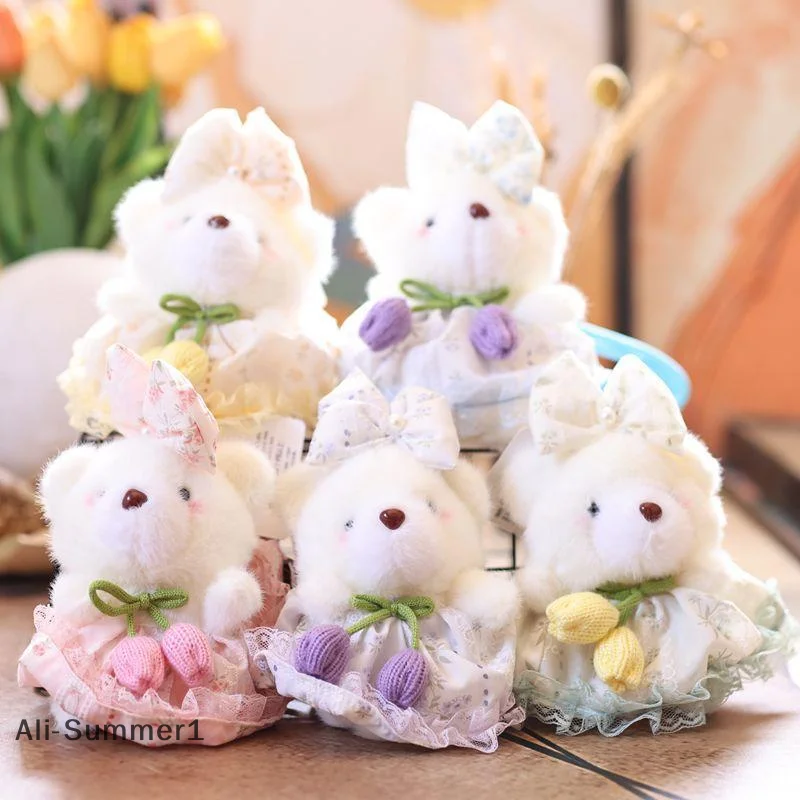 พวงกุญแจตุ๊กตาหมีกุหลาบน่ารัก ของเล่นตุ๊กตาการ์ตูนน่ารัก ของตกแต่งกระเป๋าเป้สะพายหลัง ของขวัญสำหรับเด็กผู้หญิง