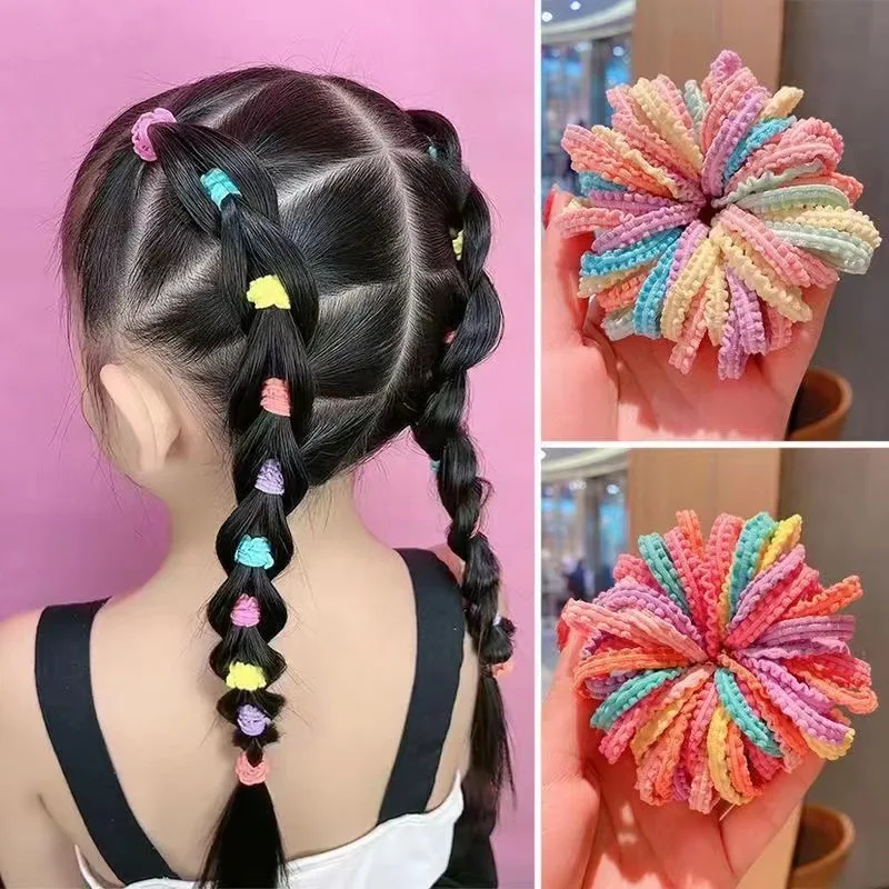 New Children's Candy-Colored Rubber Band Simple and Versatile Ponytail Hair Rope Cute Girls Hair Towel Ring 50 Mixed Color Pack