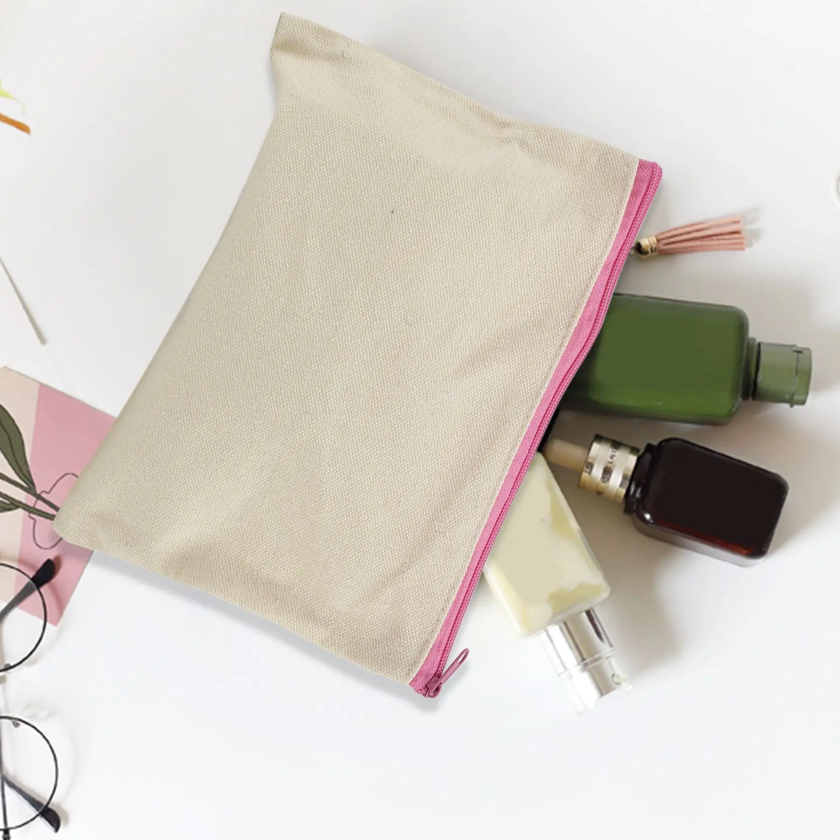 

18 Pieces Canvas Makeup Bag Multipurpose Cosmetic Bag Travel Toiletry Pouch Pen Coin Bag Blank DIY Bag With Zipper