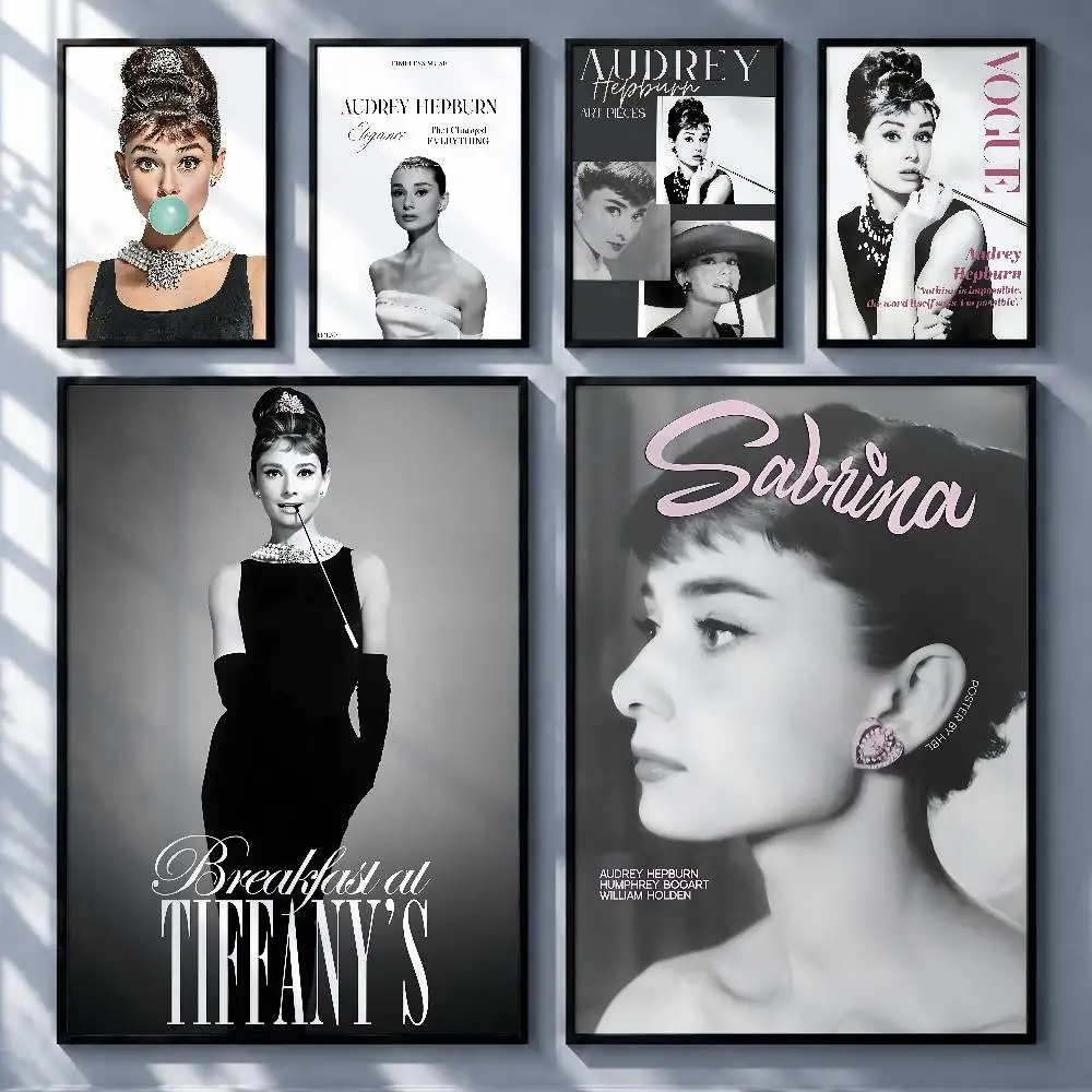 Iconic Celebrity Audrey Hepburn Posters Premium Self-Adhesive No Residue Wall Sticker for Home Office Bar Decor