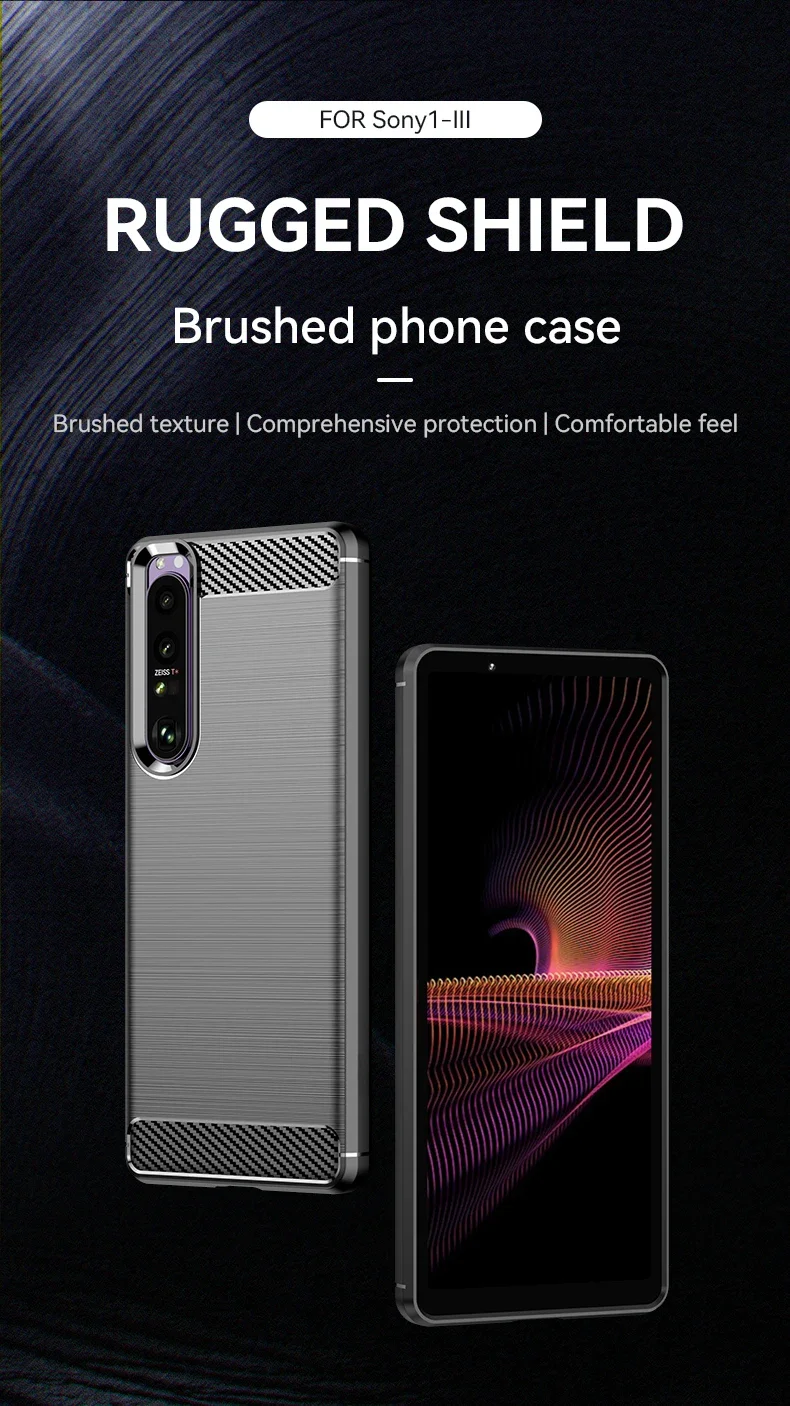 Carbon Faser Weiche Silikon Fall Für Sony Xperia 10 1 5 II III IV V VI Gebürstet Textur Zurück Abdeckung Anti schock Shell Fall Funda – Detail 1