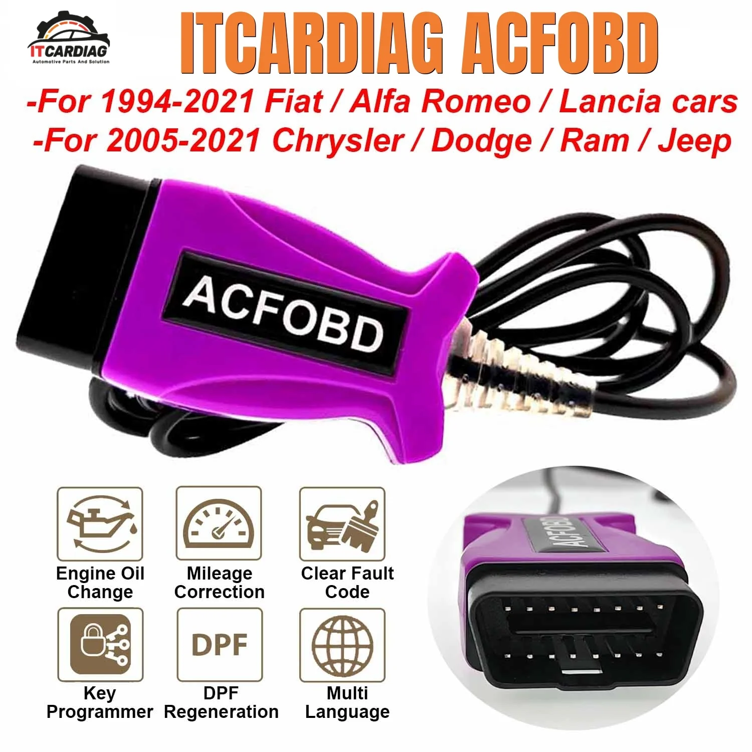 OBD2 Code Scanner V2.5.2.0 ITCARDIAG ACFOBD Diagnostic Tool For Fiat/Alfa Romeo/Lancia/Chrysler/Dodge/Ram/Jeep Multi-language