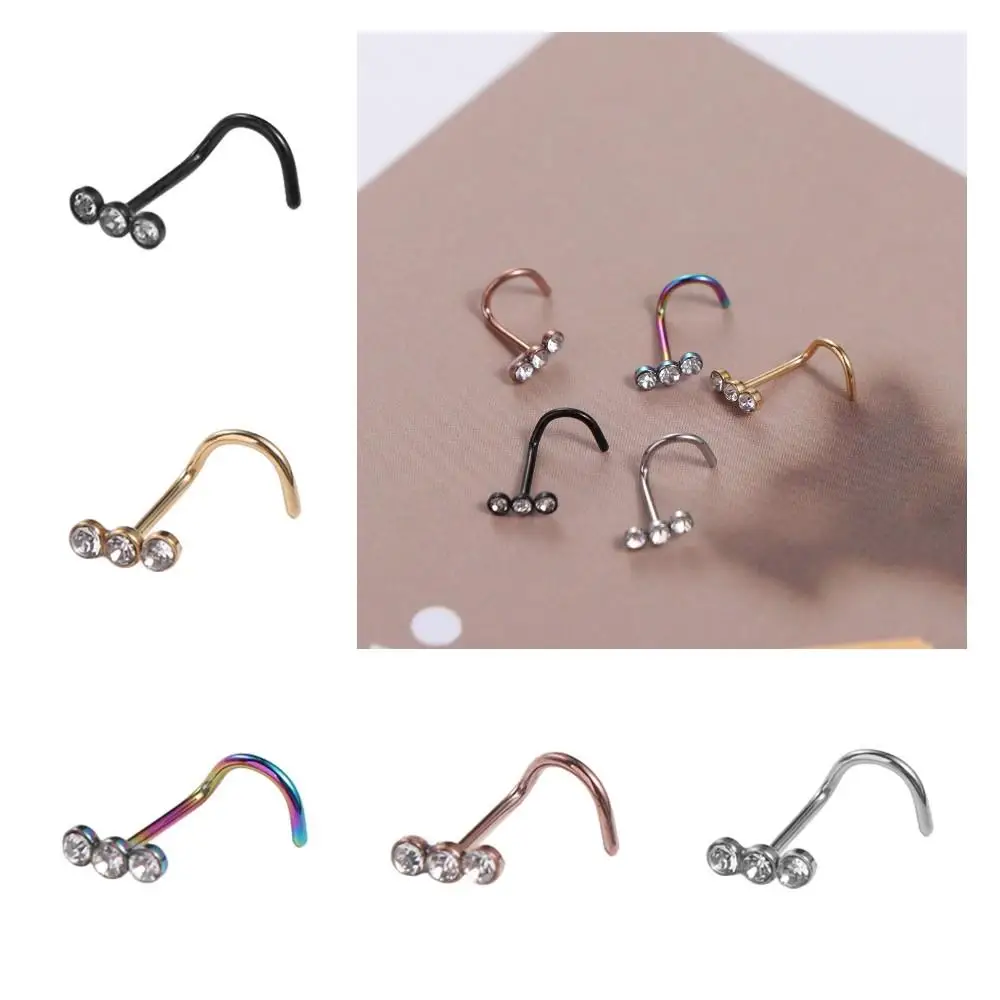 Punk Stainless Steel Zircon Nose Screw Studs Opal Nostril Multicolour Body Piercings Jewelry Diamond-studded Party