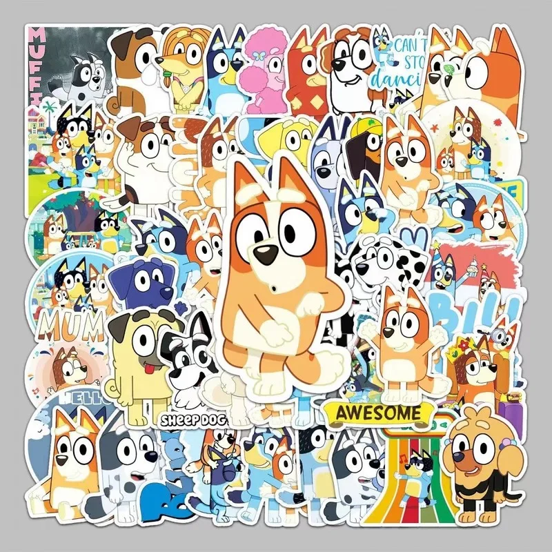 Moose 50 pcs Bluey Cartoon Stickers Anime Puppies Children Cartoons Notebook Decoration Stickers Boy Girl Stickers