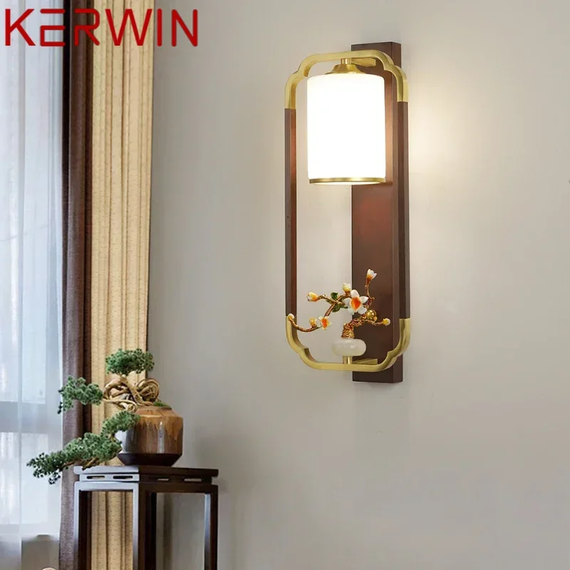 KERWIN  Contemporary Brass Wall Lamp Chinese Style Retro LED Living Room Bedroom Study Room Hotel Villa  Aisle Wall Fitting