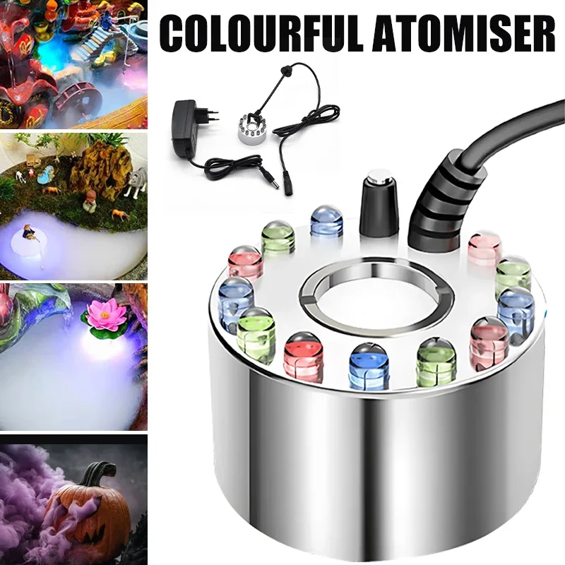 Seven Colour Lights Ultrasonic Sprayer 12 LED Home Air Humidifier Aquarium Fountain Pond Landscape Fogger Mist Mister